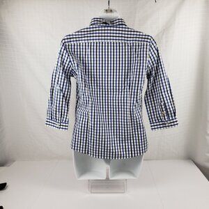 Lands End 2P Plaid 3/4 Roll Up Sleeve Women Top Shirt Petite Button Up Petite